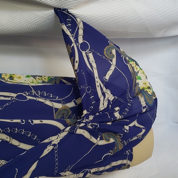 Soho Jeans. Unique Elegant Blue Chain/Belt & Floral Print Women's Top Size L - Picture 5 of 16